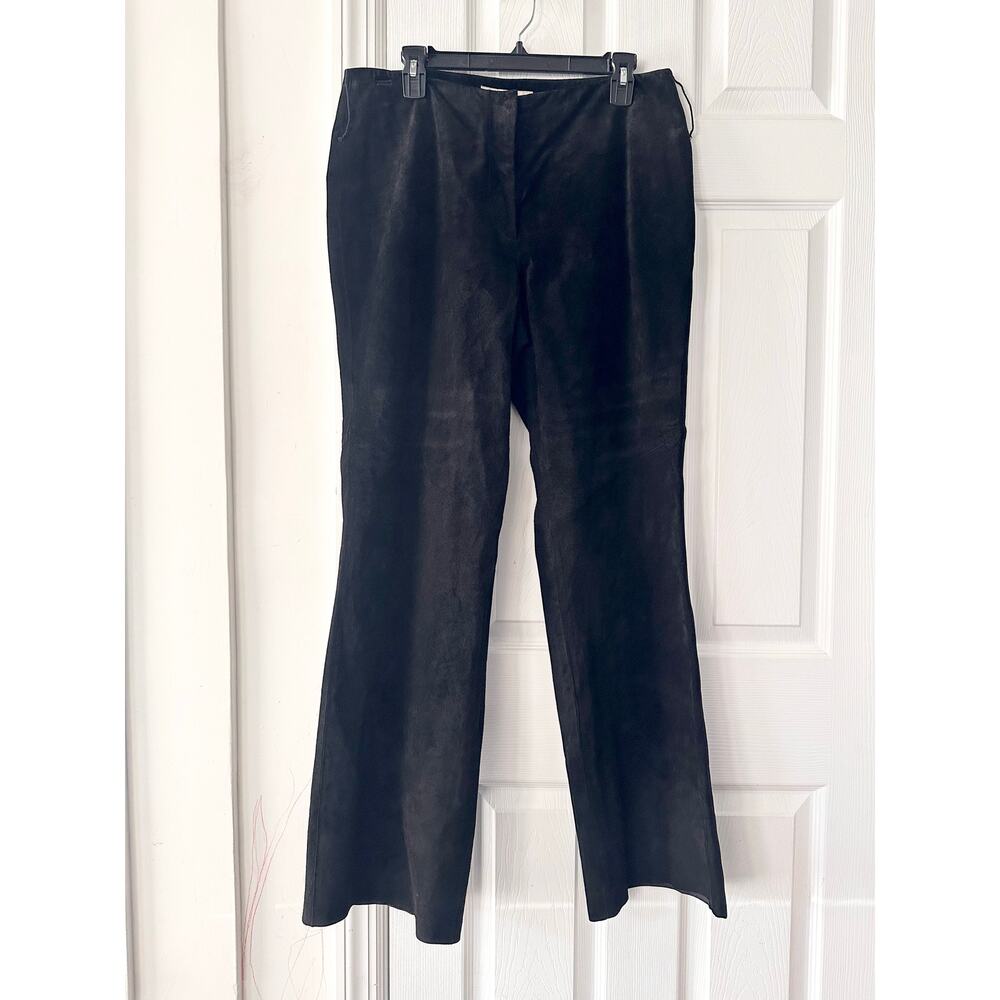 Margaret Godfrey Vintage Black Leather Suede Bootcut Classic Trouser Pants 14